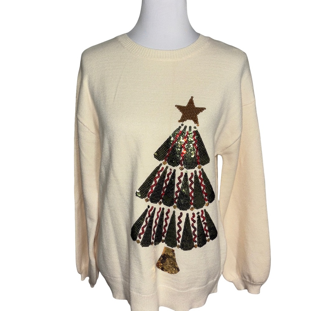 Andree By Unit Cream Sweater Sequin Christmas Tree